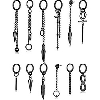12 pieces hoop dangle earrings stainless steel hinged pendant earrings long chain dangle earrings (black)