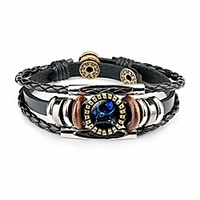 12 zodiac constellation bracelet,  leather hand-woven galaxy astrology luminous adjustable snap buckle wristband-retro fashion (best friend