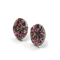 12mm faux druzy stud earrings - stainless steel posts for sensitive ears boho chic sparkly glitter studs (pink gold rainbow)