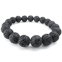 12mm lava rock mens bracelet,  natural energy stone gemstone beads,  black