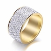 12mm wide 8 row clear crystal ring men women stainless steel iced out rings(gold, 7)