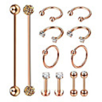 12pcs stainless steel industrial barbell cartilage piercing earrings for women men hoop helix tragus labret piercing b-rose