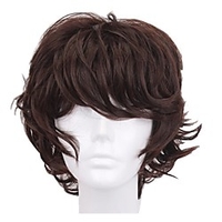 13 inch Dark Brown Short Curly Hair Anime Cosplay Wig With Bangs Suitable For Men