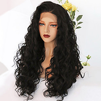 131 Front Lace Black Hand Curly Hair Long Curly Hair Personality Headgear Mid-point Wig miniinthebox