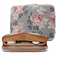 13.3 14.1 15.6 inch Universal Rose Pattern Canvas Water-resistant Shock Proof Laptop Sleeve Case Bag for Macbook/Surface/Xiaomi/HP/Dell/Samsung/Sony Etc