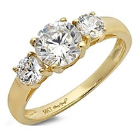 1.4 ct round cut solitaire three stone ring 14k yellow gold engagement wedding band,  size 7.5