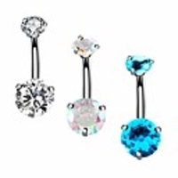 14g surgical steel belly button rings round cubic zirconia navel barbell stud body piercing 2-6 pcs (2 pcs clearblue)