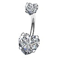 14g surgical steel faceted heart cubic zirconia navel rings