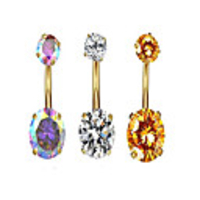 14g surgical steel gold belly button rings navel barbell stud body piercing (3 pcs clearyellowab color)