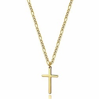 14k gold filled cross necklace for men figaro chain stainless steel plain polished cross pendant necklace simple faith jewelry gift for boy women girls 18
