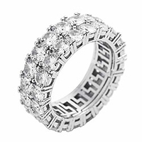 14k gold plated cubic zirconia ring 8mm 2rows round cut iced out lab diamond eternity bands ring for men women