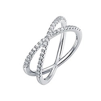14k gold plated x ring cz simulated diamond criss cross ring (9,  white)