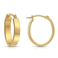 14k gold small oval flat hoop earrings,  0.7 diameter (yellow-gold)
