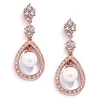 14k rose gold plated clip on earrings for brides with glass pearl drops amp; cz accents