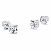 14k white gold 4mm basket round solitaire cubic zirconia children screw back baby girls earrings