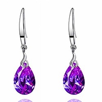 14k white gold plated 925 sterling silver 12mm pear shape naked drill swarovski element crystal dangle earrings for women (earrings purple color)