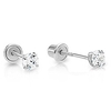 14k white gold solitaire cubic zirconia cz stud earrings with secure screw-backs (3mm)