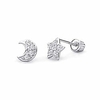 14k white gold star amp; moon stud earrings with screw back