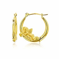 14k yellow gold 2.50mm thick cherub hoop earrings with hinged clasp 2.50x20mm hoop cherub hoop earrings solid gold earrings for women and girls