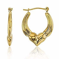 14k yellow gold 3mm thick high polished heart hoop earrings with hinged clasp 3x22mm hoop beautiful hoop earrings for women earrings for sensitive ears solid gold earrings for women and girls