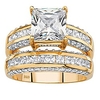 14k yellow gold over sterling silver princess cut cubic zirconia bridal ring set size 7