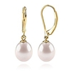 14k yellow gold plated freshwater cultured pearl earrings leverback dangle studs - handpicked aaa quality - 10mm