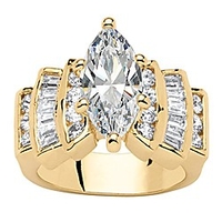 14k yellow gold plated marquise cut cubic zirconia step top engagement ring size 5