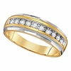 14kt two-tone yellow gold mens round diamond single row grooved wedding band ring 1/4 cttw ring size 10