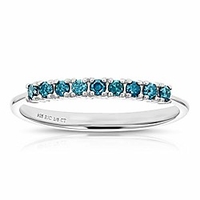 1/5 cttw blue diamond ring wedding band. 925 sterling silver bridal 9 stones size 9