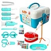 15 pcs toddlers dentist role play set doctor kit with carry case for school classroom,  doctor roleplay costume dress-up blue