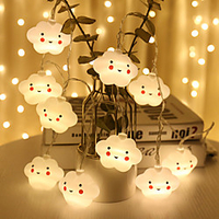1.5M 10LEDs White Smile Cloud Led String Fairy Holiday Lights Flexible Garland Home Wedding Christmas Decor AA Battery Operated Warm White Lighting For Kids Room Lighting (come without battery