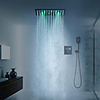 16 Inch Black Shower Faucets Sets Complete with Spray Rainfall Shower Head Ceiling Mounted LED Shower Head System(Contain Shower Faucet Rough-in Valve Body and Trim)