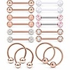 16pcs nipple ring 14g surgical steel tongue nipplerings barbell bar hoop rings retainer piercing jewelry for women men 14mm (9/16 inch) rose gold