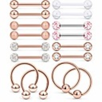16pcs nipple ring 14g surgical steel tongue nipplerings barbell bar hoop rings retainer piercing jewelry for women men 14mm (9/16 inch) rose gold