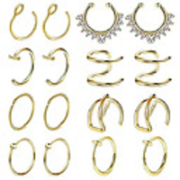 16pcs stainless steel fake nose ring hoop clip on cuff earrings cartilage septum ring tragus ear faux piercing body jewelry g