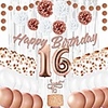 16th birthday party decorations – balloons party supplies kit – sweet 16 rose gold décor with 2 silver curtains,  balloons,  banner,  mylar amp; pompons – royal event décor props for girls