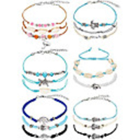 17 pieces anklet bracelets adjustable boho turtle starfish shell flamingo beach ankle bracelets foot jewelry for women (style a)