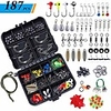 187pcs fishing accessories kit,  including jig hooks,  bullet bass casting sinker weights,  fishing swivels snaps,  sinker slides,  fishing set with tackle box
