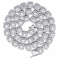 18k gold plated square halo necklace with round cut cubic zirconia jumbo lab simulated diamond iced out chain (white gold,  18)