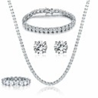 18k white gold plated tennis necklace/bracelet/earrings/band ring sets pack of 4 (8)
