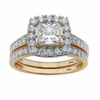 18k yellow gold over sterling silver princess cut cubic zirconia halo bridal ring set size 9 miniinthebox