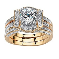 18k yellow gold plated round cubic zirconia vintage style jacket bridal ring set size 9