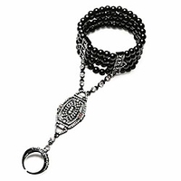 1920s flapper bracelet ring set roaring 20s the great gatsby austrian crystals imitation pearl bracelet accessory (black)