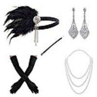1920s flapper gatsby costume accessories set 20s flapper headband pearl necklace gloves cigarette holder (bj)