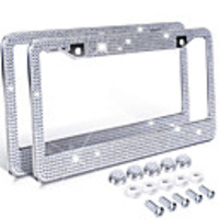 1pc Bling Crystal License Plate Frame Women Luxury Handcrafted Rhinestone Car Frame Plate with Ignition Button fit for U.S model