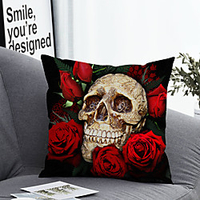 1pc Cushion Cover with Pillow Insert Double Print 38x38cm / 45x45cm Polyester Skull Rose