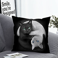 1pc Cushion Cover with Pillow Insert Double Print 38x38cm / 45x45cm Polyester Taiji YingYang Cat