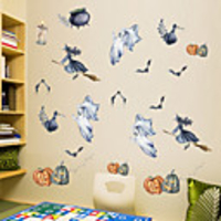 1Pc New Halloween Witches Wallpaper Halloween Pumpkin Creative Home Decoration Wall Decal