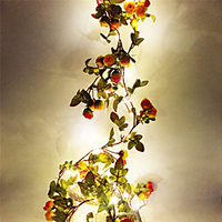 1pcs Fairy Flower Leaf Garland String Lights Copper Wire 2m 20 Led AA Battery Powered Holiday Wedding Xmas Forest Party Decor Lamp