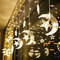 1pcs Moon Star Curtain Lamp LED Lamp String Christmas Lights Decoration Holiday Lights Curtain Lamp Wedding Neon Lantern Fairy Light